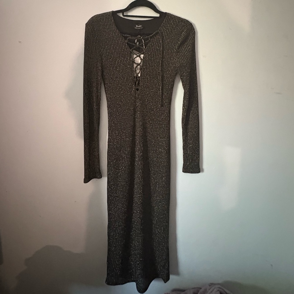 Bardot Black Glittery Long Sleeve Bodycon Dress